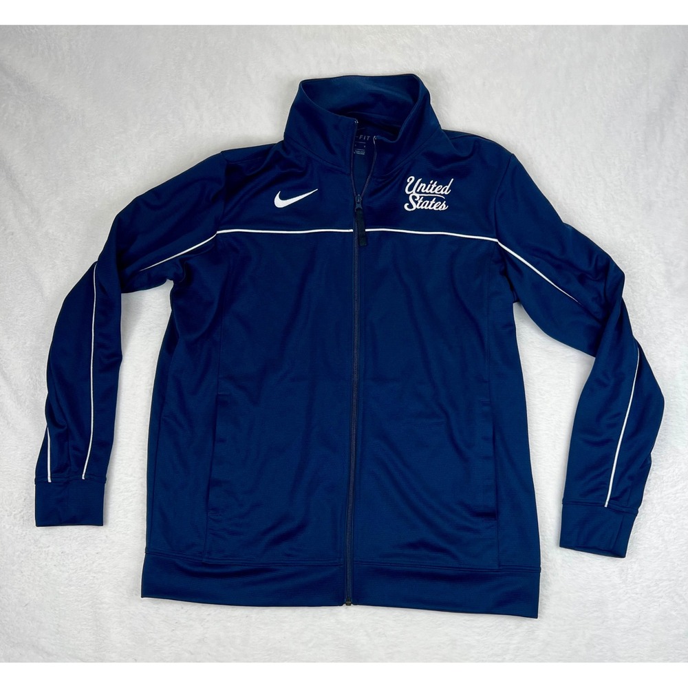 Nike Dri FIT United States Track Jacket Full Zip Mens Large Navy Blue